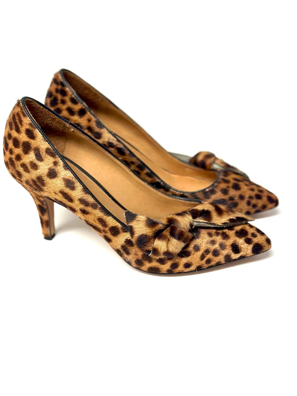 Isabel Marant Calf Hair Leopard Knot Bow Pointed-Toe Pumps 37